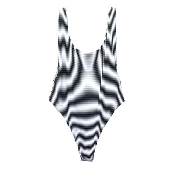 Aerie Super Scoop One Piece Swimsuit Size XL Navy White Stripe Hi Cut Cheeky - Picture 2 of 13